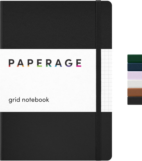 PAPERAGE Graph Paper Journal - Medium 5.6" x 8" | 160 Pages of 100 GSM Thick Hardcover for Work & School