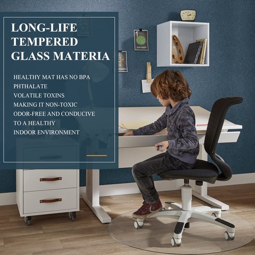 KIAYACI Glass Chair Mat for Carpet or Hard Floor Tempered Glass Glass Table Top Table Mat Round 36", 1/4 inch Thick, Transparent