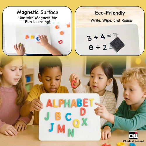 Charles Leonard Magnetic Lapboard Class Combo Pack, Includes 12 Each: 2-Sided Plain/Plain 9 x 12 Inch White Boards, 2-Inch Erasers, Black Dry Erase Markers (35040)