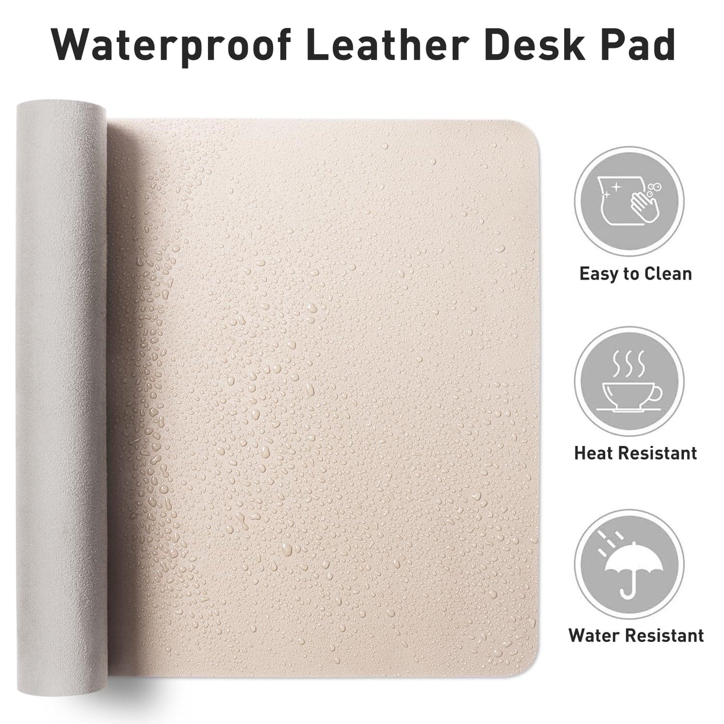 Aothia Faux Leather Desk Mat - Non-Slip PU Leather Desk Blotter, Waterproof Writing Surface, Large Desk Pad for Office & Home (Eggshell, 55" x 24")