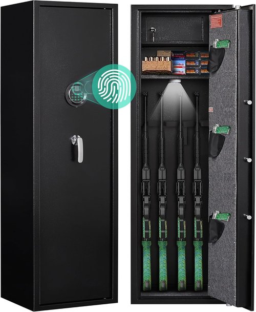 Marcree Biometric Gun Safe - Quick Access Fingerprint Safe for Rifles & Pistols | Dual Alarm System, No Assembly