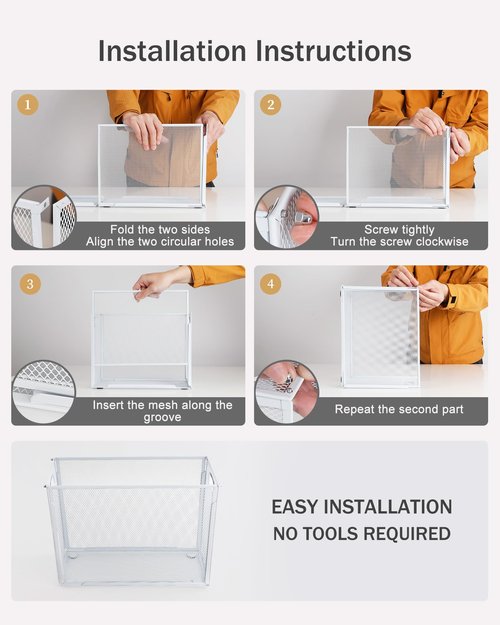 Oterri Hanging File Organizer, Portable Desktop File Crate for Letter Size Folders, Mesh Hanging Organizer (Pure White, 1 Pack)