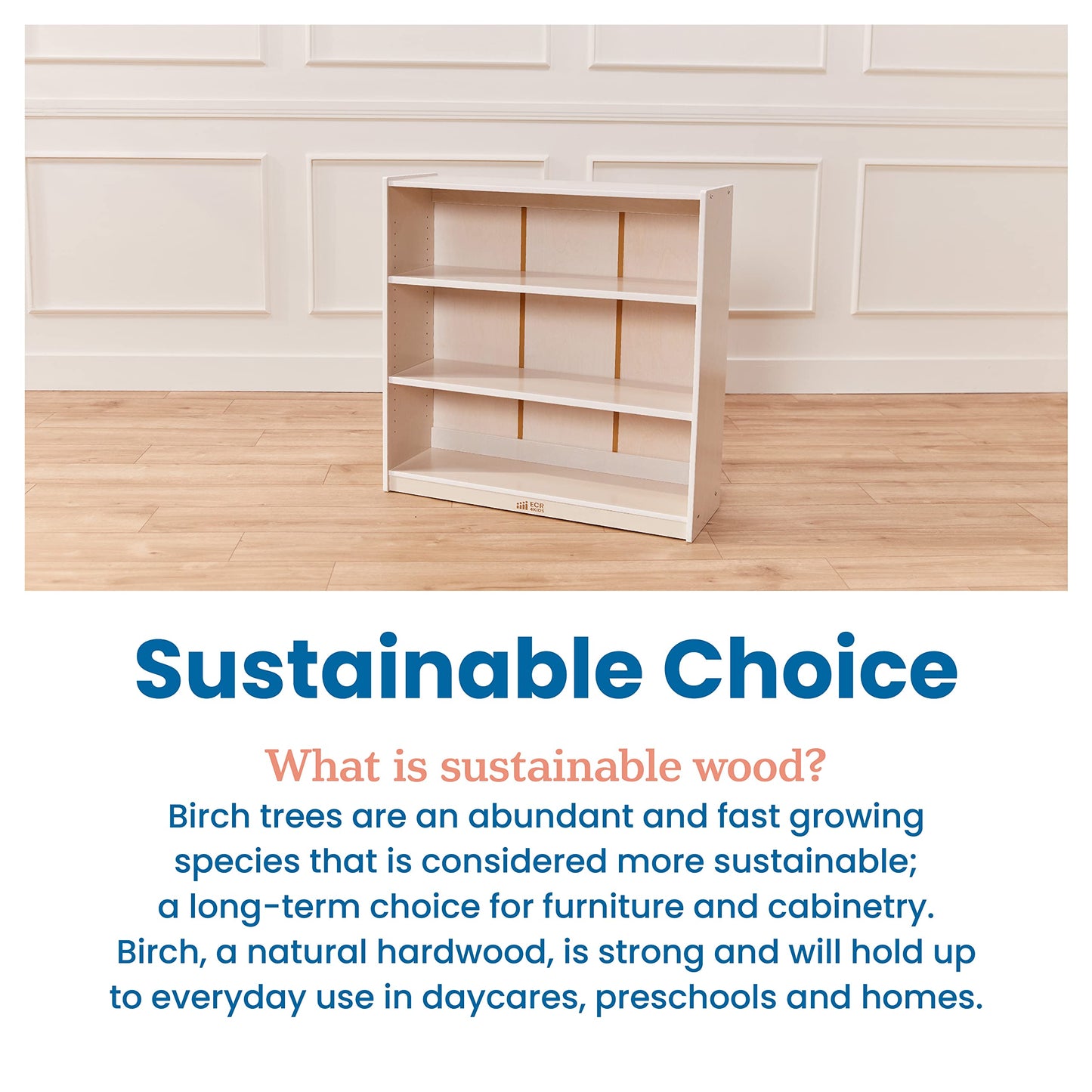 ECR4Kids Classic Wooden Bookcase with Adjustable Shelves, 36in, Classroom Bookshelf, White Wash