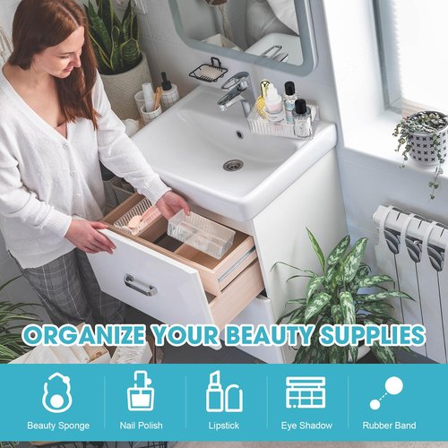 Teenyyou 8 Pcs Clear Drawer Organizers Bins Stackable Makeup and Vanity Organizer Trays Clear Plastic Drawer Organizers Set for Office Desk Dividers (6.3 x 3.15 x 1.8 Inches)