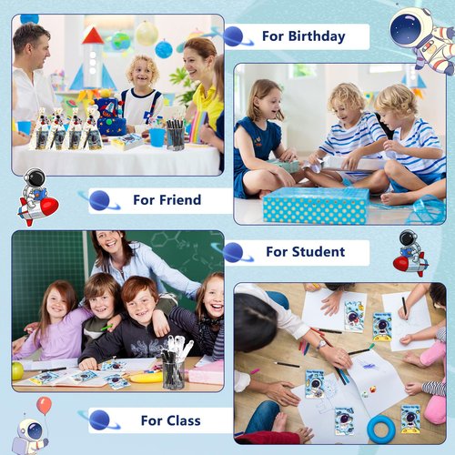 Sinload 24 Sets The First Day of School Gifts Space Theme Stationery Bulk Space Party Favors Mini Notebooks Mechanical Pencil Ruler Eraser Astronaut Cards for School Classroom Birthday Party Supplies