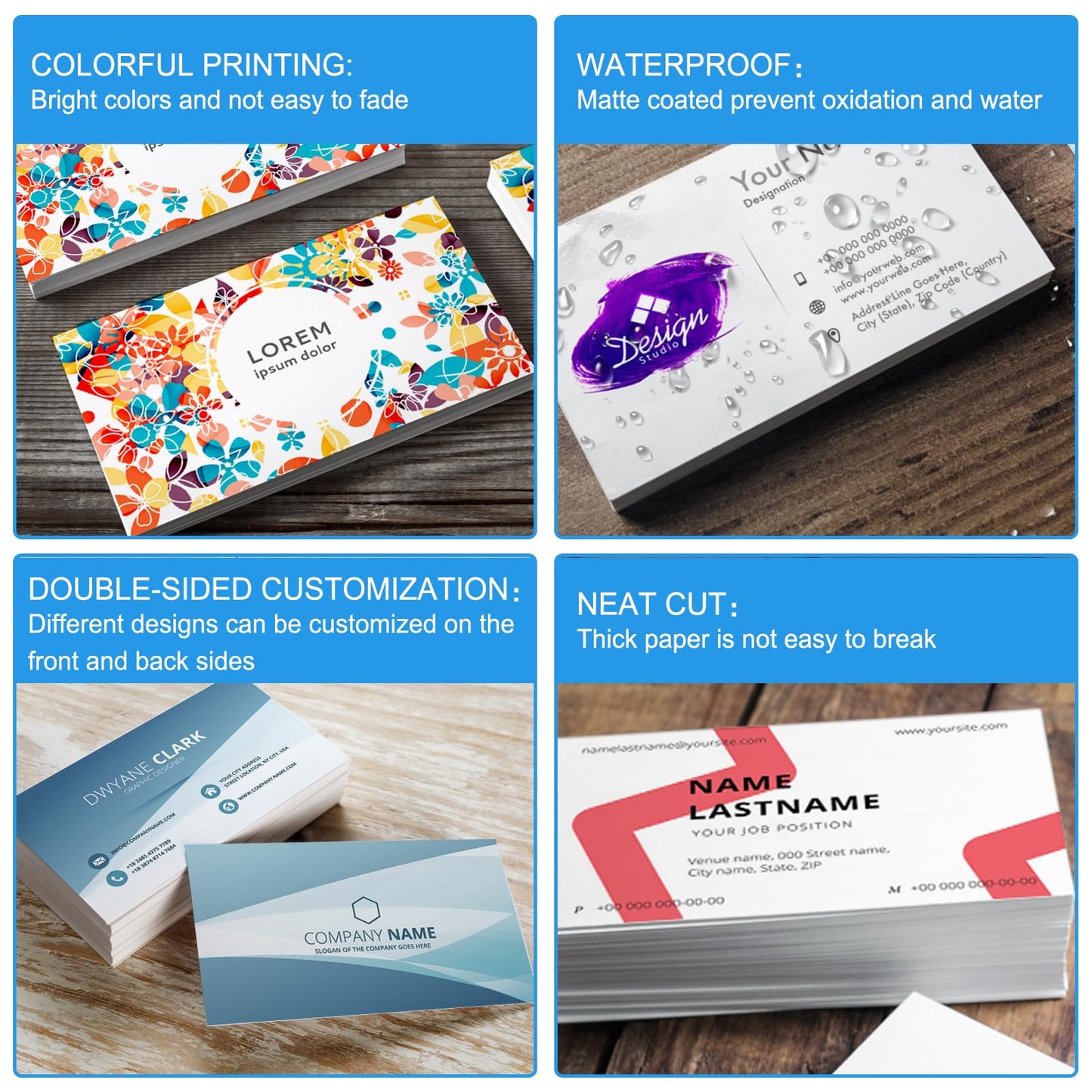 Custom Business Cards Customized with Logo 1000 500 200 100 Personalized Business Cards Customizable with Photo for Small Business Printable Waterproof Double-Sided 3.5" x 2"-Custom 100PCS