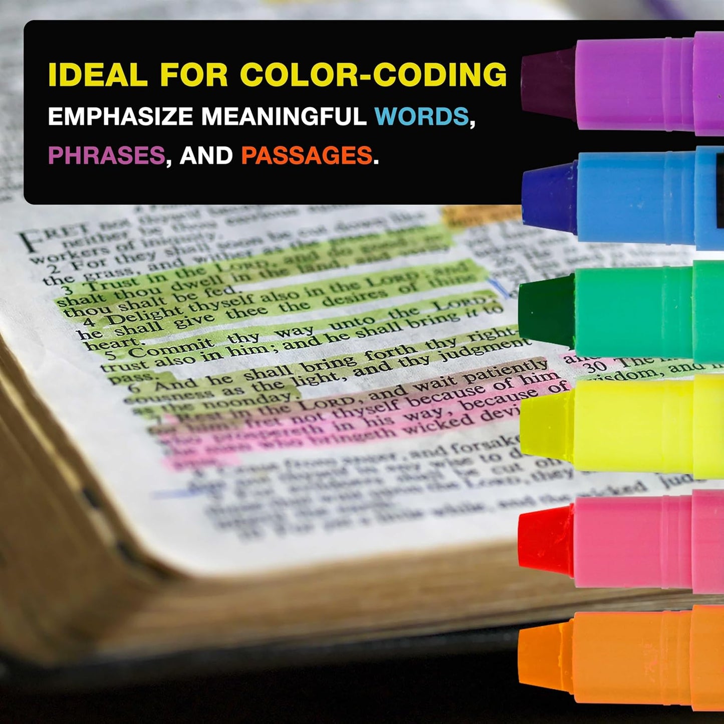 U.S. Office Supply Bible Safe Highlighter Set - 6 Bright Fluorescent Colors, No Bleed Gel Markers