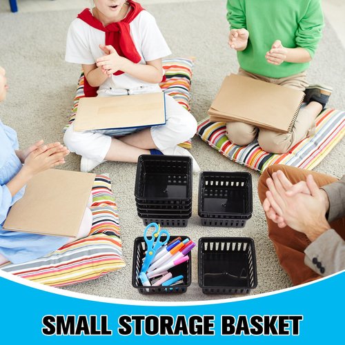Tatuo 24 Pcs Classroom Small Plastic Baskets Bulk Storage Baskets for Organizing Crayon Pencil Containers Organizer Bins for Back to School Gift Office Desk Drawer Home, 5.31 x 5.31 x 2.44 Inch(Black)