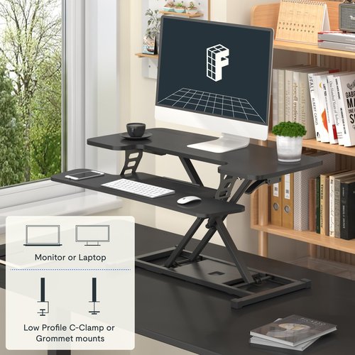 FLEXISPOT 36-inch Standing Desk Converter Height Adjustable Sit to Stand Up Workstation, Dual Monitor and Laptop Riser with Wide Keyboard Tray, Black