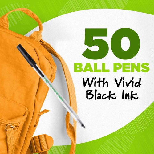 BIC Round Stic Ballpoint Pens, Medium Point 1.0mm, Black Ink | 97% Recycled Plastic | 50-Count, Pack of 9