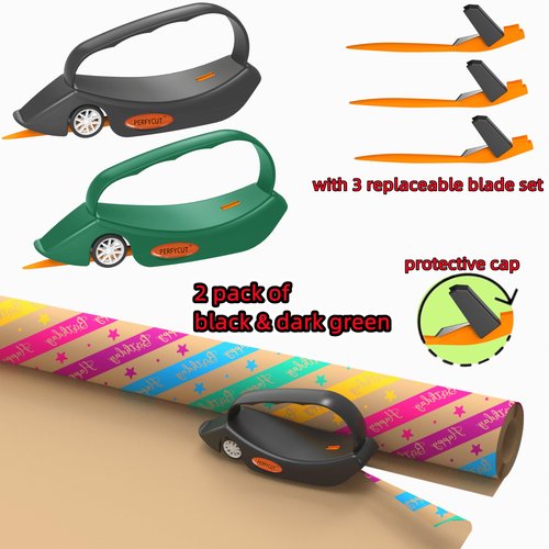 Perfycut 2 Pack Wrapping Paper Cutter with 3 Replaceable Blade Sets for Gift Wrapping Paper Roll Cutter and Christmas Wrapping Paper