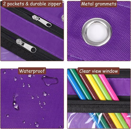 YoeeJob 24 Pack Pencil Pouch for 3 Ring Binder, Expandable Binder Pouches with Zipper, Large Capacity Pen Holder Case with Clear Window School Class Office Organizers, Purple