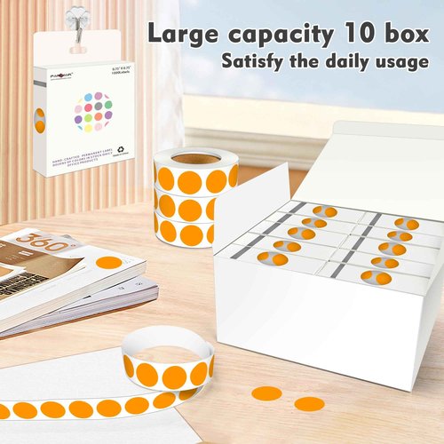 PARLAIM 3/4 Inch Roll Color Coding Labels,10000 per 10 Rolls Round Permanent Adhesive Color Coding Circle Dot Stickers for Office Home (Orange)
