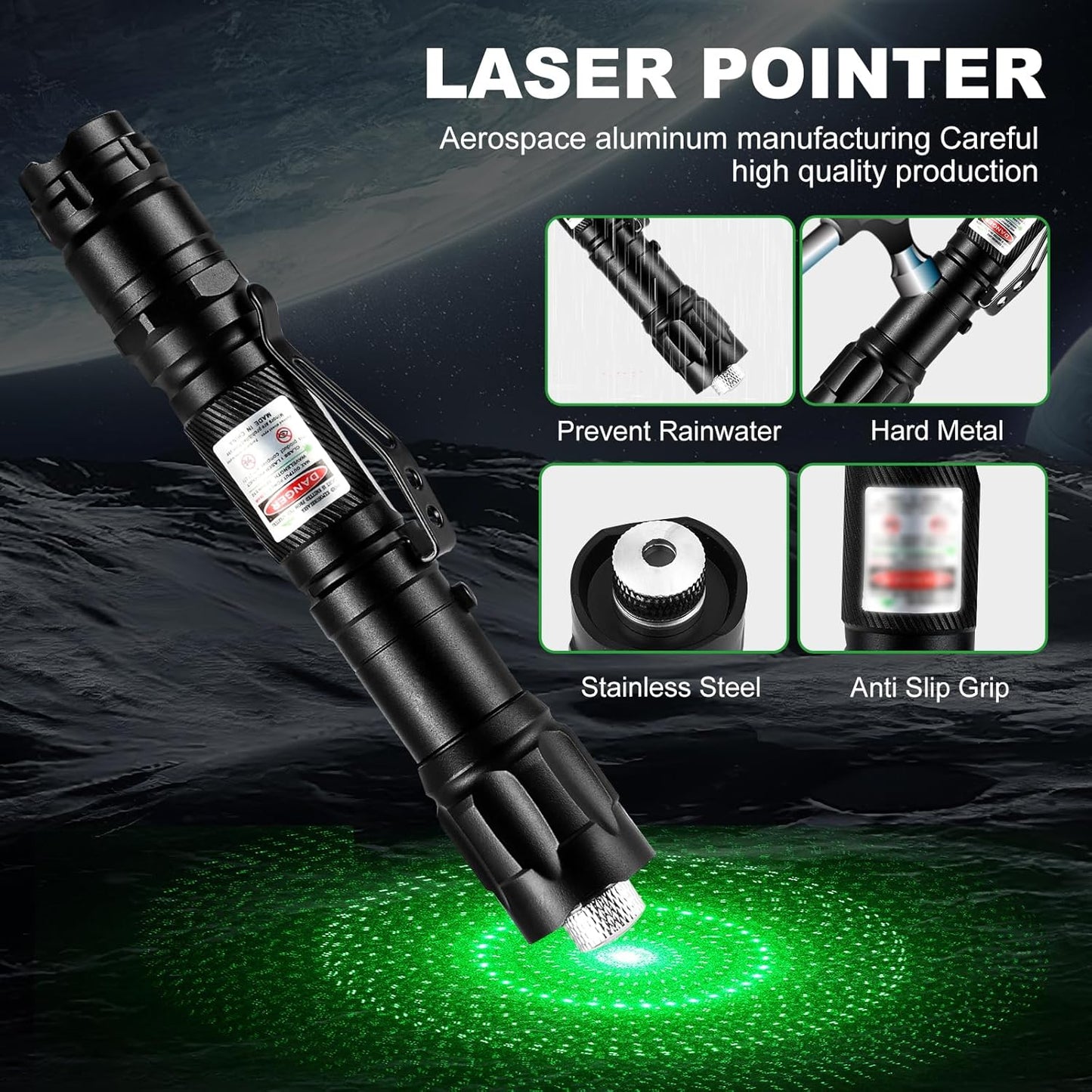 Skiennix Green Laser Pointer - High Power Tactical Long Range | Rechargeable & Adjustable Focus with Carrying Case