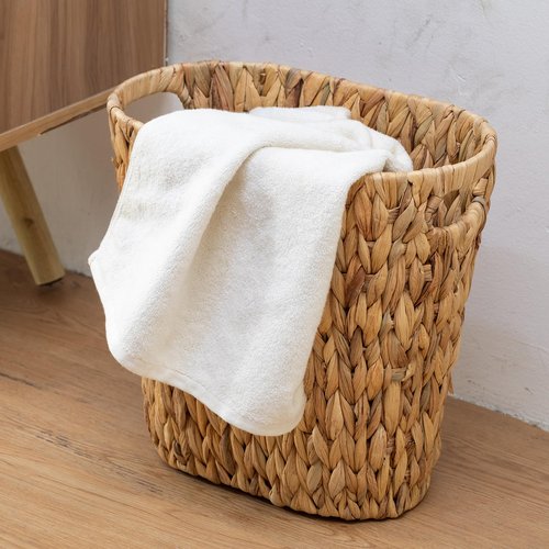 Rlosjin Wicker Trash Can, Bathroom Waste Bin with Built-in Handle Trash Bin, Hand-Woven Water Hyacinth, Wicker Waste Basket, Bedroom, Office, Bathroom Boho Waste Basket, 1 Pack