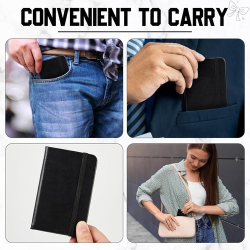Qeeenar Mini Black Leather Pocket Notebooks - 10 Pcs, 4 x 2.5 Inch, 50 Sheets Lined for Writing