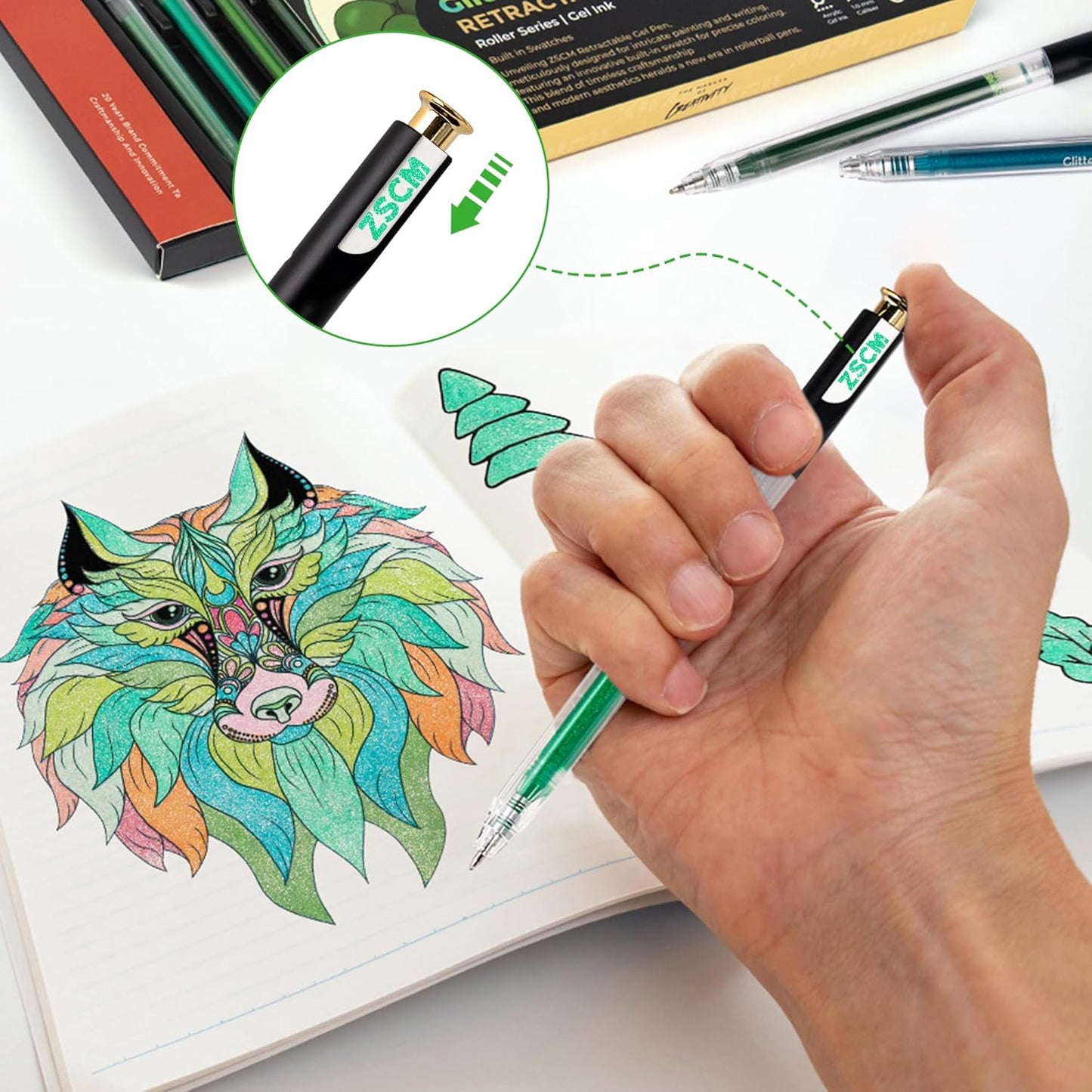 Skiennix Retractable Glitter Gel Pens - 12 Vibrant Colors | 1 mm Fine Point for Smooth Writing