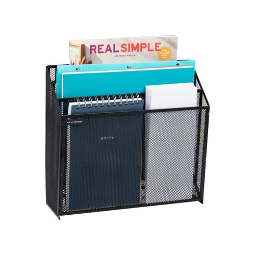 Mind Reader Vertical File Storage, Desktop Organizer, Wall Mount, Office, Metal Mesh, 12.5" L x 3.75" W x 11.5" H, Black