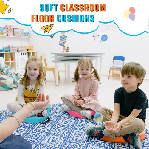 M Mute Touch 8 PCS 16 Inch Round Floor Cushions with Handle, Flexible Seating for Classroom | Waterproof Synthetic Leather Round Cushions | 16''x16''x2'' Floor Pillow for Home, Yoga and Meditation