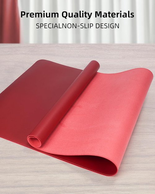 PU Leather Desk Pad Protector - Large 36"x17" Waterproof Non-Slip Mat for Office & Home | Red