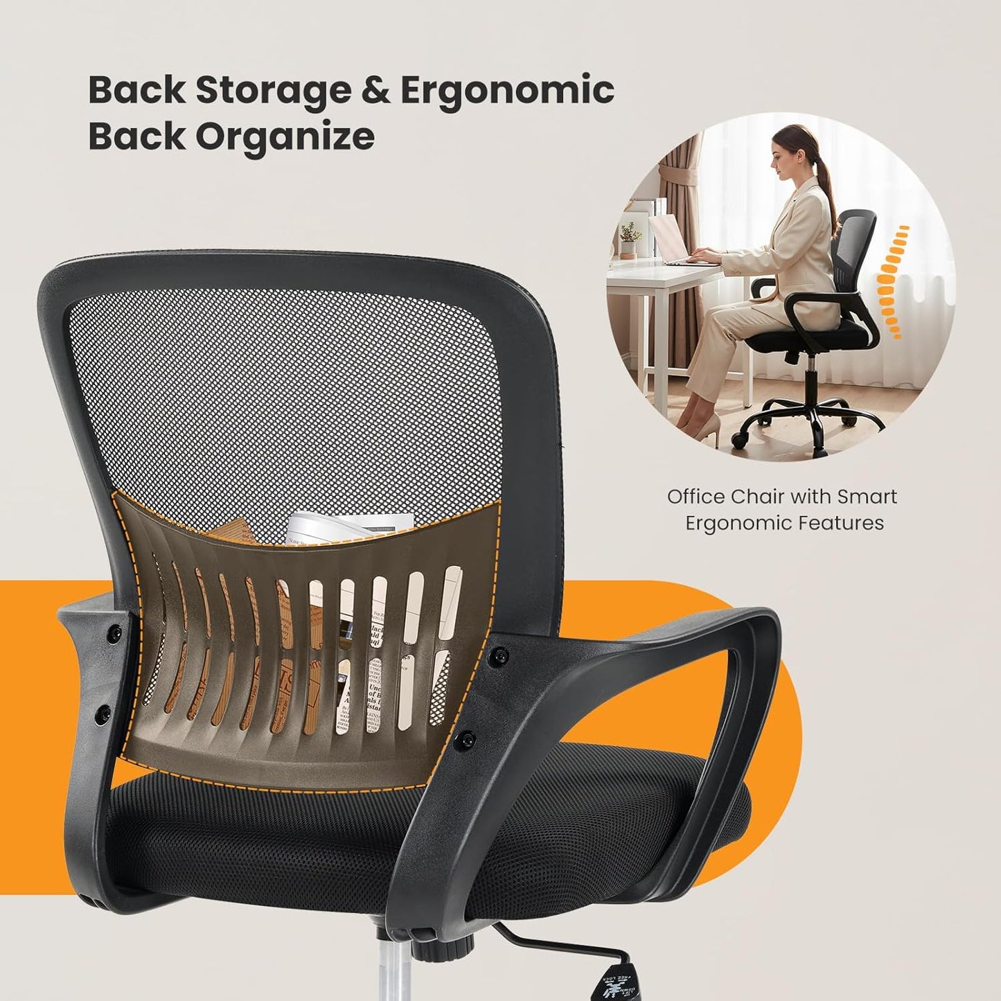 Sweetcrispy Ergonomic Mesh Executive Chair - Adjustable Swivel Mid-Back Design with Lumbar Support | Ideal for Home Office & Study