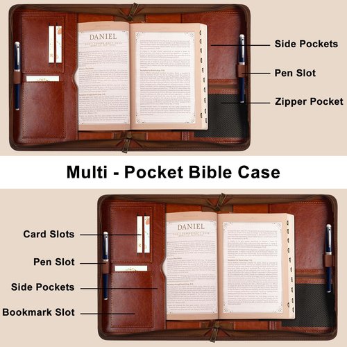 HelvioraX Bible Case for Men Woman, Mens Bible Covers for Women with Bookmark Large Bible Cover Case for Women Mother Lady with Handle Zippered Pocket Church Bible Book