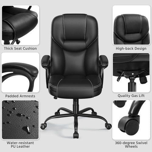 Yaheetech High Back Executive Office Chair Faux Leather Ergonomic Managerial Chair for Meeting,Large Seat,Sturdy Metal Base,Black