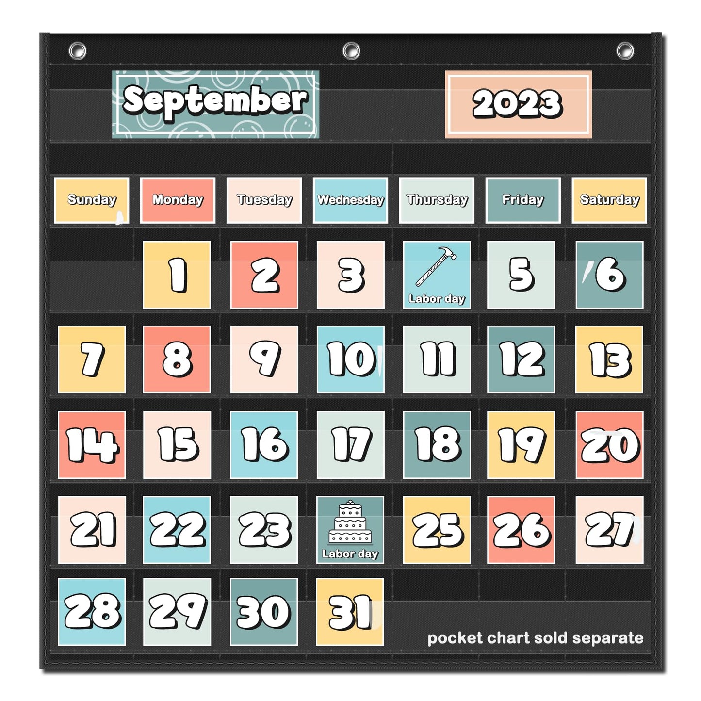 EAMAY Classroom Monthly Calendar Pocket Chart for 2.75 * 2.75 Cards,Homeschool Supplies and Classroom Must Haves! Only Chart(Black)