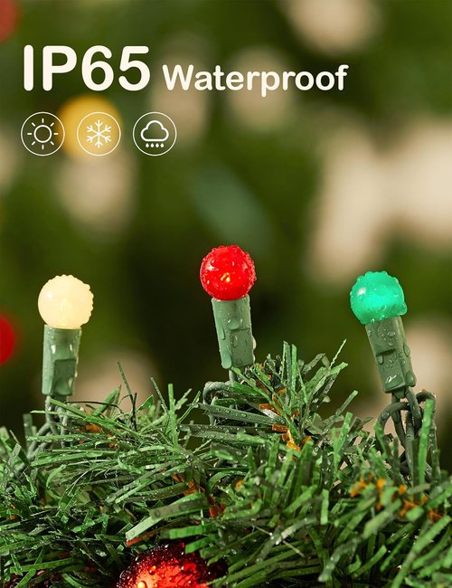 Bohon Christmas Lights - 24FT 70 LED G15 Red, White & Green Globe String Lights | Indoor/Outdoor Decor