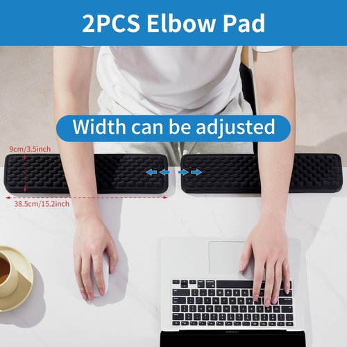 MEKASS L-Shaped Desk Wrist Rest Elbow, Forearm & Wrist Comfort Support for Table or Desk Edge, Non-Slip, Memory Foam Padding 2-Piece Set (Oval Black