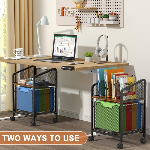 Tiaoheka Rolling File Cabinet with Adjustable Dividers, Mobile Filing Cabinet with Storage Drawer on Lockable Wheels, Hanging File Organizer Beside Under Desk for Office, Home（Patent Pending）