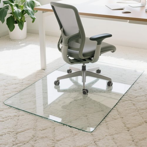 JAMBALAY 46″×36″ Tempered Glass Floor Mat, Heavy Duty Glass Office Chair Mat for Carpets or Hard Floors, Carpet Floor Mats with 12 Non Slip Pads for Easy Roll On, Thick 1/5″