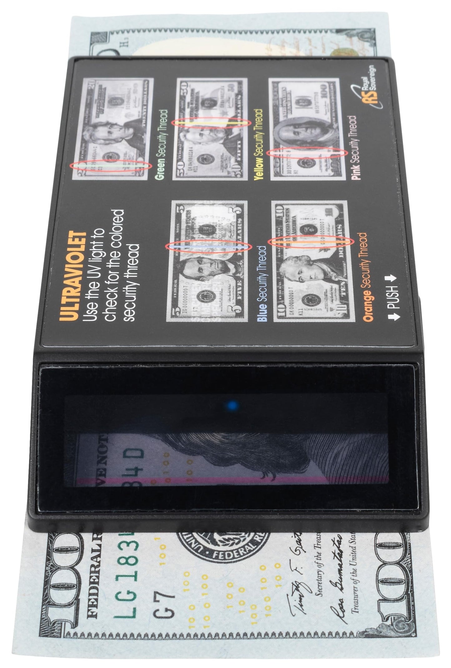 Royal Sovereign Portable Ultraviolet Counterfeit Detector, U.s. Currency, 2.6 X 0.6 X 4.5, Black