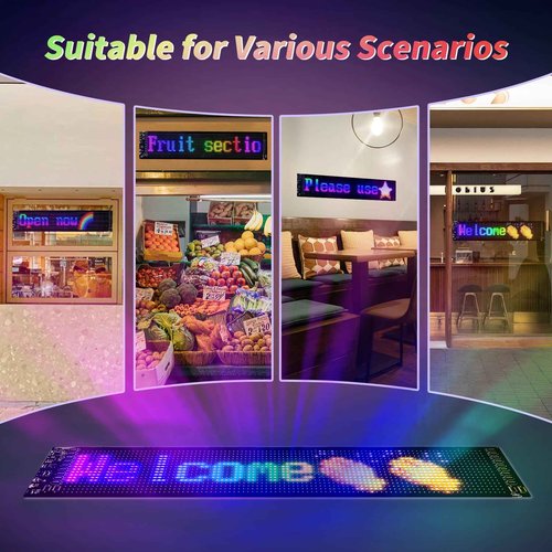 Plikapli Scrolling Huge Bright Advertising LED Signs,24''x5'' Flexible Custom USB 5V Bluetooth APP Control Text Pattern Animation Programmble LED Sign for Car Store Home Office Bar Hotel