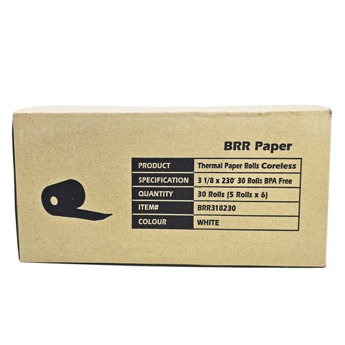 (30 Coreless Rolls - 50 GSM) 3 1/8 x 230 Thermal Paper Receipt Rolls fits all Clover POS Cash Register Printers for TSP500 TSP600 TSP 700 TSP2000 CT S300 from BuyRegisterRolls