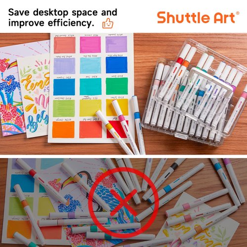 Shuttle Art 36 Markers Acrylic Marker Organizer, Portable 3-Layer Transparent Storage Box, Stackable Pen Holder for Art Supplies,Ideal for Home, Office & School Desk Organization
