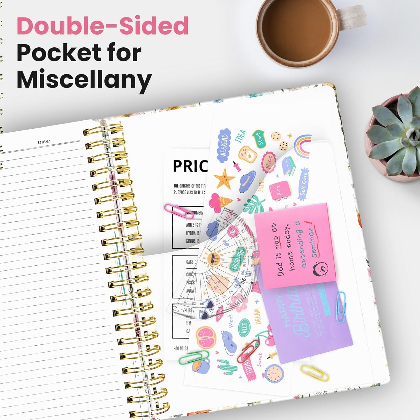 Skiennix Large Spiral Notebook - 5 Subject Hardcover Journal with Removable Dividers & Tabs | 8.5"x11", Wildflowers, 280 Pages