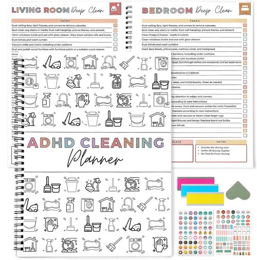 ADHD Cleaning Planner - Organized Schedule & Checklist for Adults | Daily, Weekly, Monthly Use