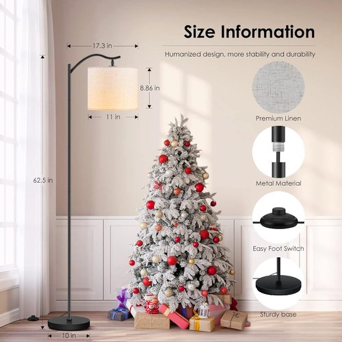 BoostArea LED Floor Lamp - Modern Arched Design with Beige Linen Shade | Tall Standing Lamp for Living Room, Bedroom, Office