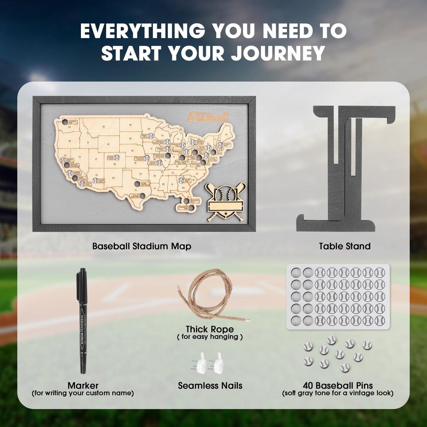 Luoyadee Baseball Stadium Map Tracker, Baseball Parks Visited Map, Major League Ballparks Stadium Tracker Checklist, Fathers Day Valentines Christmas Gifts for Dad Boyfriend Husband Daughter Son