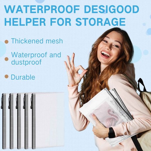 Zhehao Operation Christmas 250 Pcs Mesh Zipper Pouch Bags Bulk A4 13.19 x 9.45 Inch Zipper Pouch Waterproof Clear Pencil File Storage Bags Organizer for Teacher School Organization Supplies(Black)
