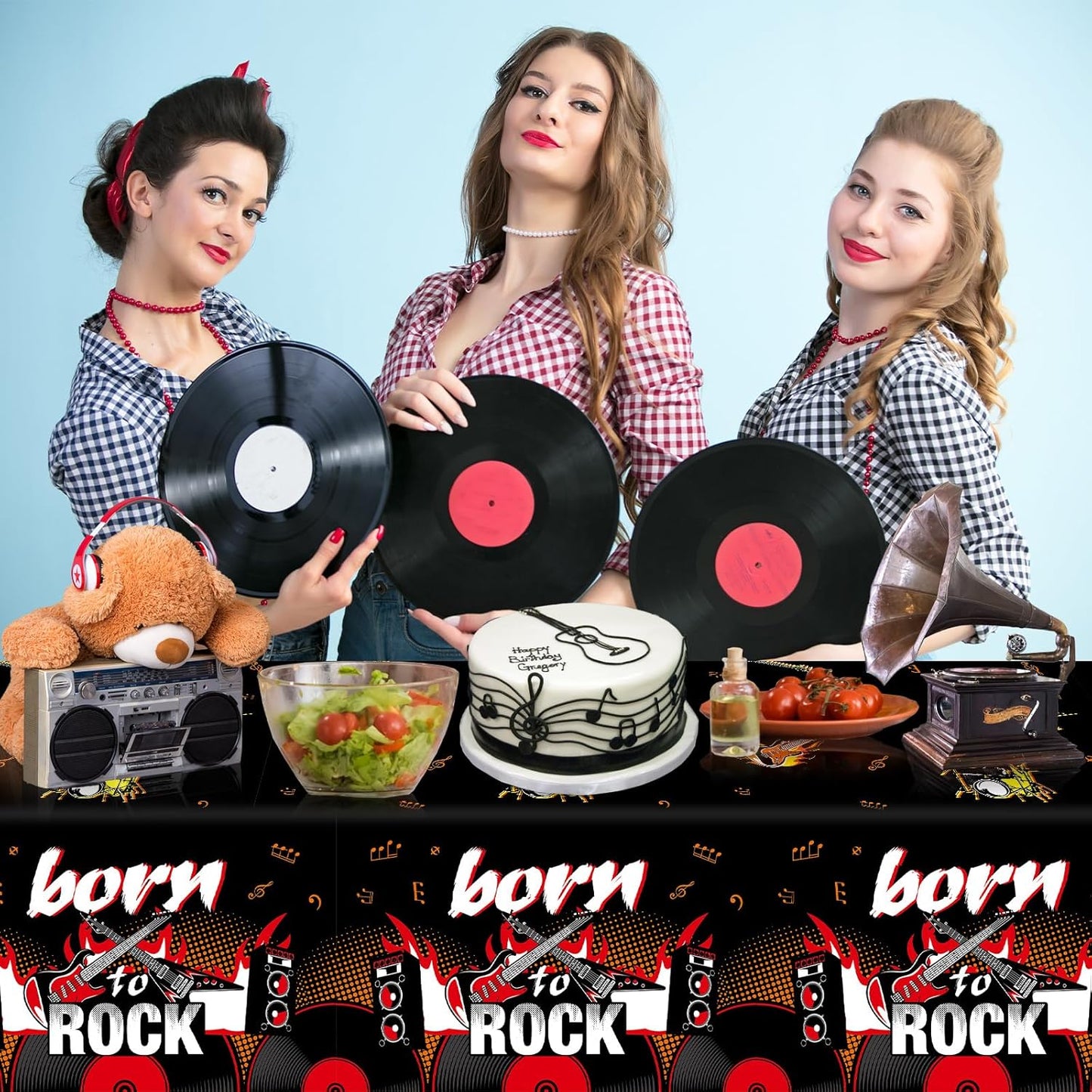 Skiennix Rock Themed Party Tablecloths - 3PCS 108x54 Inch Guitar Decorations for Music Birthday Party