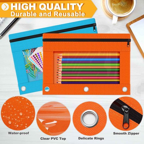 Officygnet 63 Pcs Pencil Pouch for 3 Ring Binder, Bulk Pencil Case Pouch with Clear Window, Pencil Bags with Smooth Zipper, Pencil Pouch for School Office Classroom Supplies(7 Color)