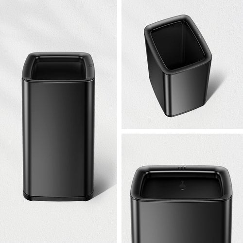 EKO Laguna 2.6 Gallon/10L Matte Black Stainless Steel Open Top Trash Can with Removable Inner Basket - Modern Bathroom & Office Waste Bin