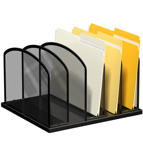 Gawerk Large Size Desk File Organizer, Metal Mesh Vertical Desktop File Holder, 5-Section file organizer for Desk Home Office (1 Pack), Black