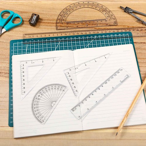 Tenare 288 Pcs Plastic Clear Math Set Includes Protractor Triangle Rulers 12 Inch 6 Inch Straight Geometry Math Transparent Ruler Measuring Tool for School Office Home Supplies