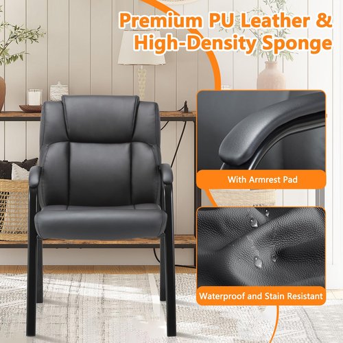 CLATINA Leather Guest Chair with Padded Arm Rest for Reception Meeting Conference and Waiting Room Side Office Home Black 4 Pack