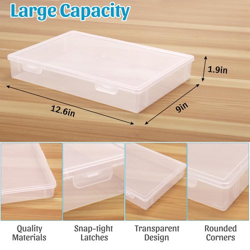 3 Pack A4 Paper Organizer Box, Plastic Scrapbook Paper Organizer Storage for 8.5" x 11" Letter , Portable Storage Containers for Board Game, Craft, Document, Magazine, Art Supplies, 12.6 x 9 x 1.9 in