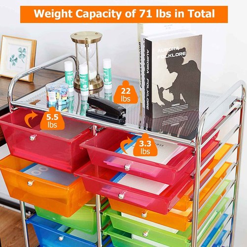 Giantex 15-Drawers Rolling Storage Cart, Mobile Book Paper Organizer Utility Trolley with Wheels, Ideal for School, Office, Home (Rainbow)