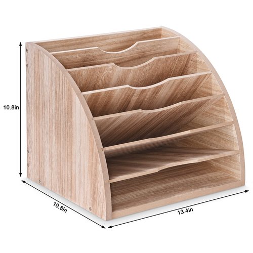 WuGeShop Fan Shaped File Organizer, 7 Tier Desk Paper Organizer File Holder, Desktop Large File Sorter with Adjustable Compartments for Home Office School Classroom